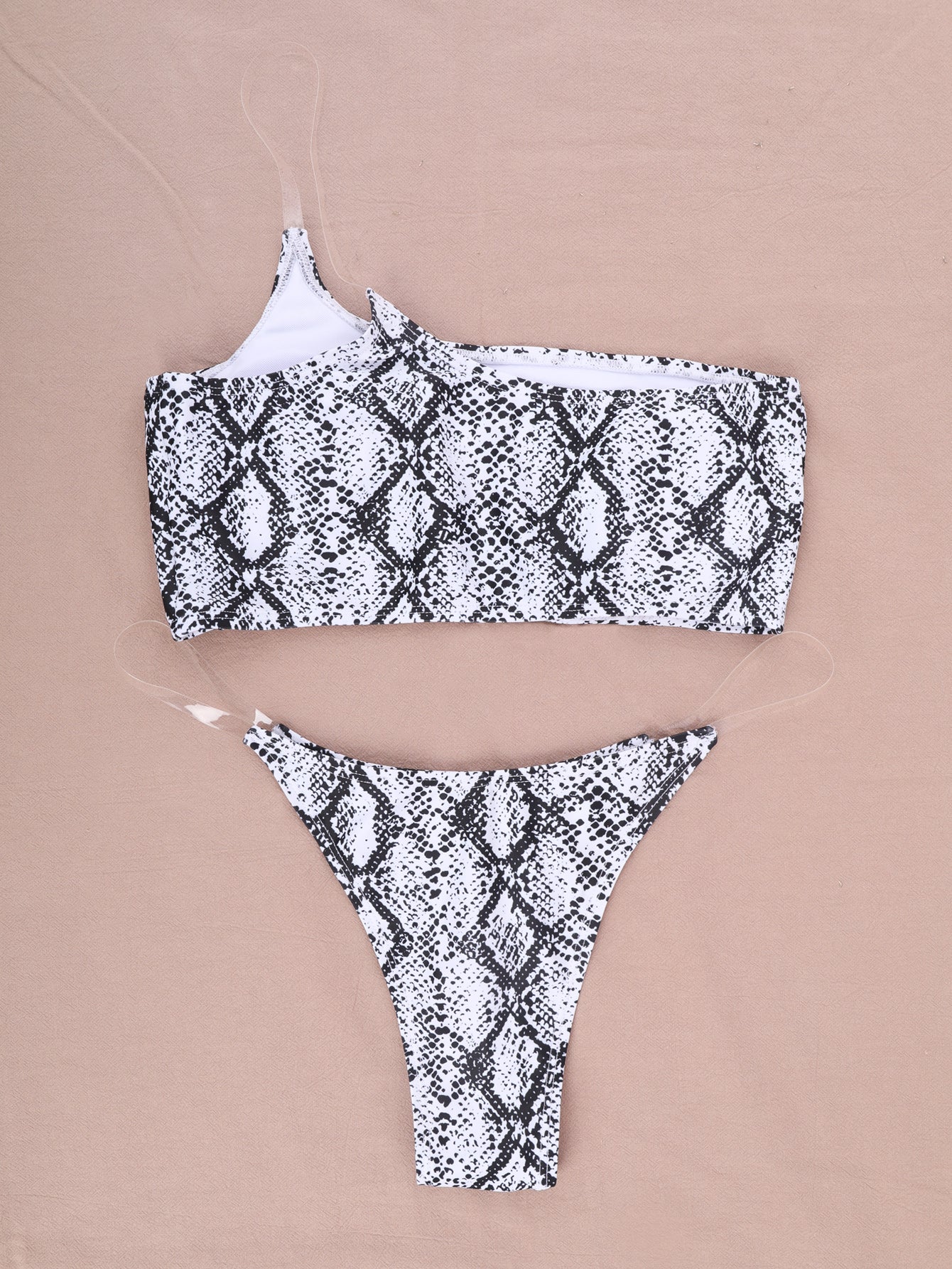 Cut-out One Shoulder Thong Bikini Swimsuit 2 Pieces Set