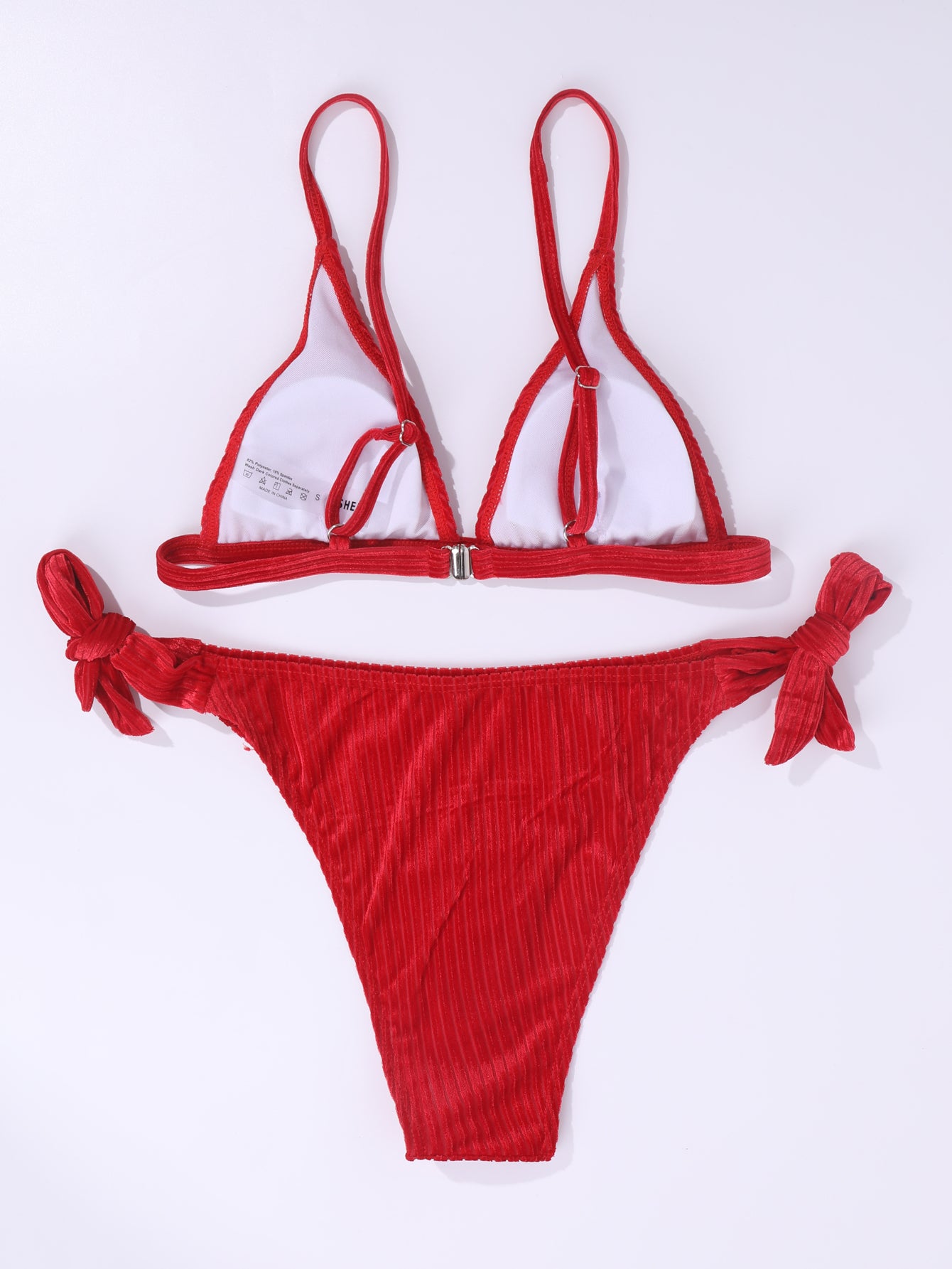 Smocked Triangle Tie Side Bikini Swimsuit 2 Pieces Set
