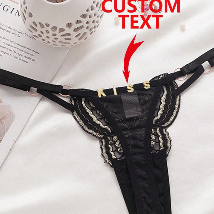 カスタマイズクリスタルネームバタフライアンダーウェアカラー刺繍セクシーレース調節可能面白いパンティー、クリスマスコスチューム、クリスマスプレゼント、メリークリスマス、カスタマイズされたクリスマスアンダーウェア