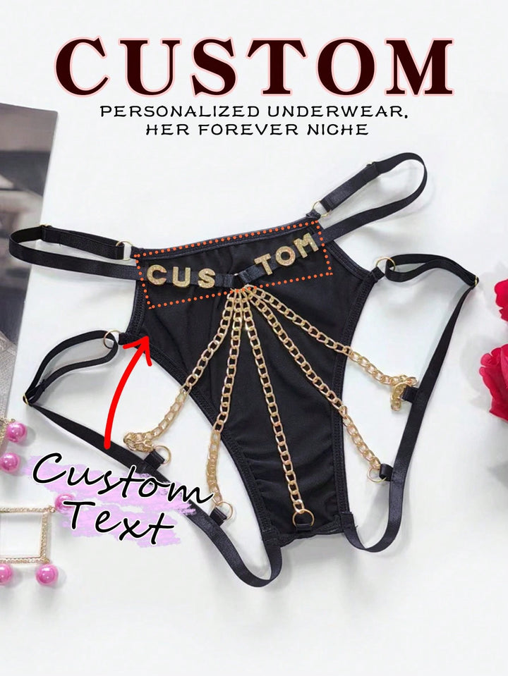 カスタムセクシーなメタルチェーン下着、DIYスプライシング面白いTバックTパンツ、任意の文字のカスタム、クリスマスコスチューム、クリスマスプレゼント、メリークリスマス、カスタマイズされたクリスマス下着