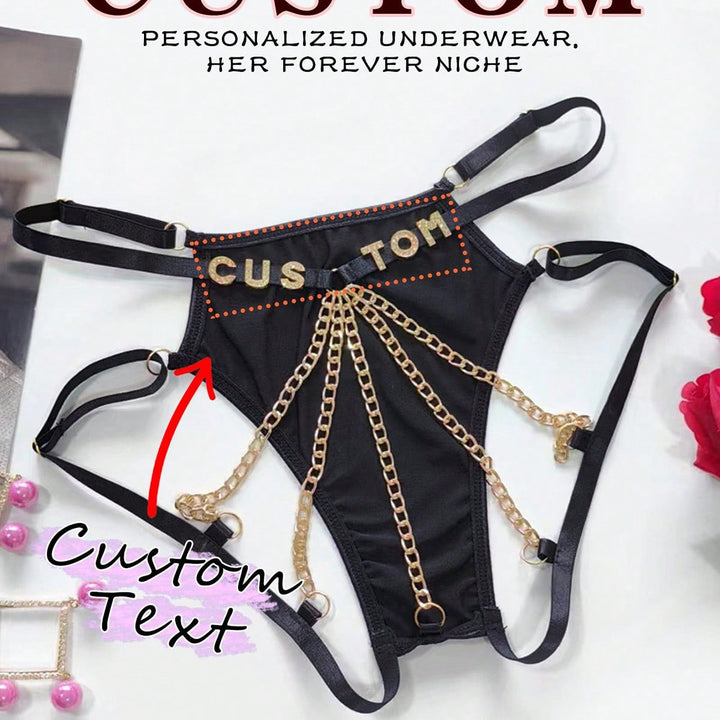 カスタムセクシーなメタルチェーン下着、DIYスプライシング面白いTバックTパンツ、任意の文字のカスタム、クリスマスコスチューム、クリスマスプレゼント、メリークリスマス、カスタマイズされたクリスマス下着