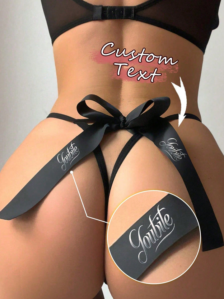Customized Rhinestone Metal Letters, Sexy Seamless Underwear In Europe And America, Women's Low Waist, Thin Belt And Big Bow Funny Thong With Beautiful Buttocks,Christmas Costumes,Christmas Presents,Merry Christmas,Customized Christmas Underwear