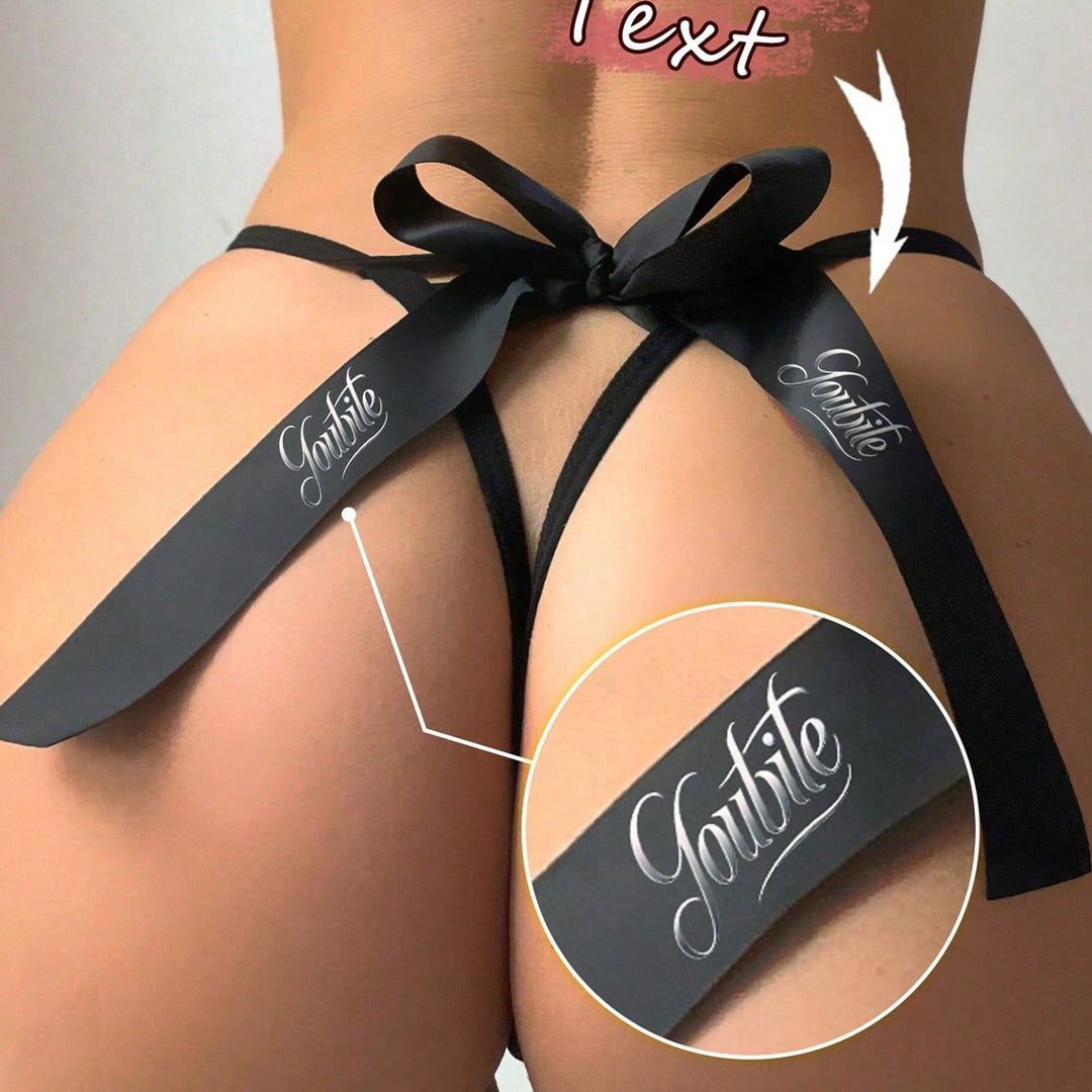 Customized Rhinestone Metal Letters, Sexy Seamless Underwear In Europe And America, Women's Low Waist, Thin Belt And Big Bow Funny Thong With Beautiful Buttocks,Christmas Costumes,Christmas Presents,Merry Christmas,Customized Christmas Underwear
