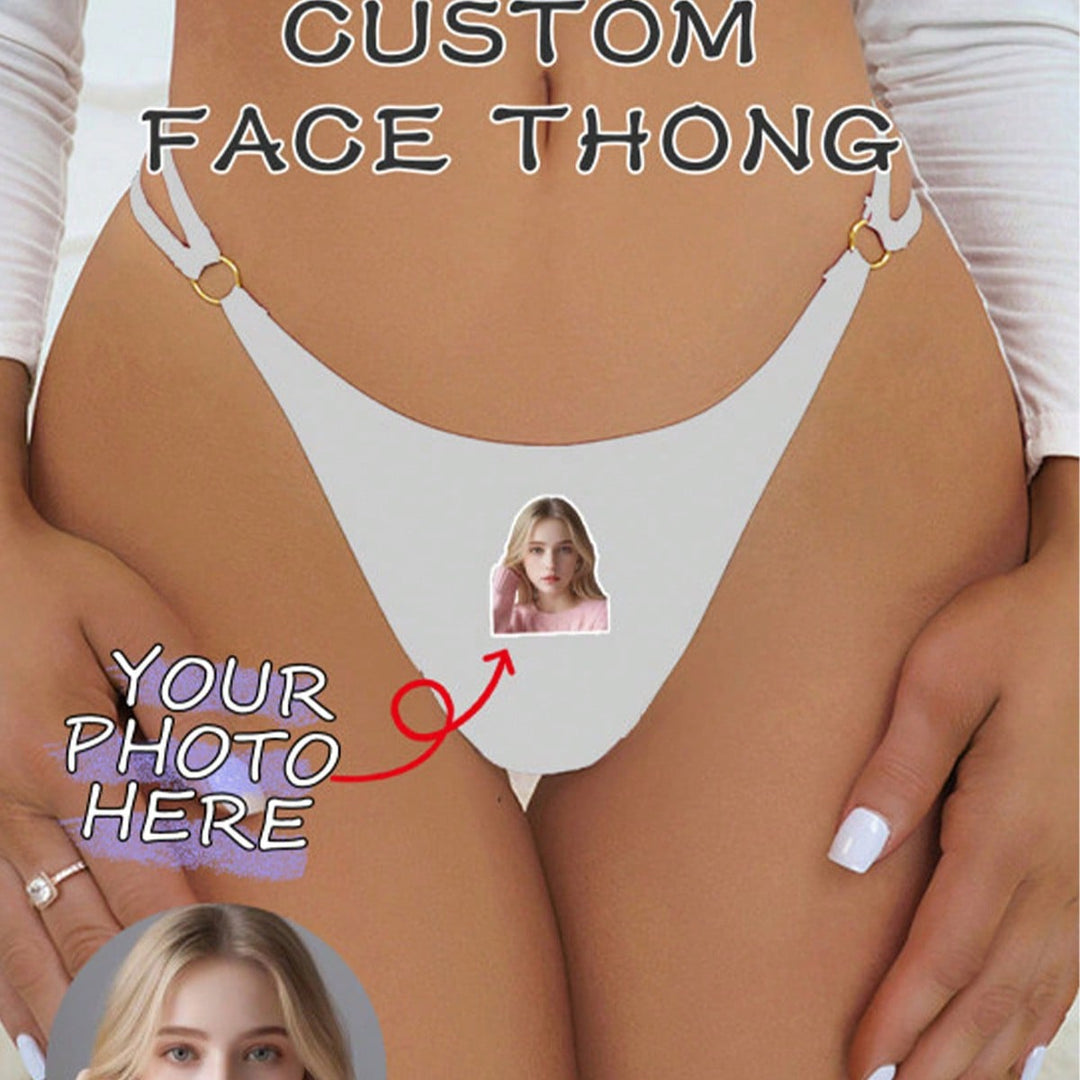 顔写真入りカスタムTバック、写真入りブリーフ、顔写真入りTバック、顔写真入りパーソナライズ下着、顔写真入り下着、写真入りTバック、女性用カスタムTバック、花嫁用カスタムTバック、ウェディングシャワーギフト、花嫁用下着、アニバーサリー