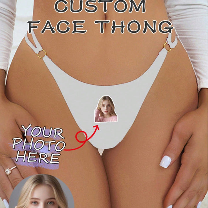 顔写真入りカスタムTバック、写真入りブリーフ、顔写真入りTバック、顔写真入りパーソナライズ下着、顔写真入り下着、写真入りTバック、女性用カスタムTバック、花嫁用カスタムTバック、ウェディングシャワーギフト、花嫁用下着、アニバーサリー