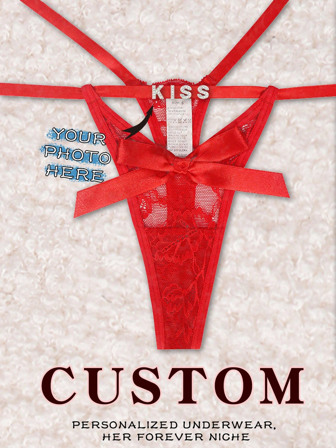 カスタム面白いTバックGストリング、ゴールドチャーム付き、名前入りパーソナライズチャームTバック、任意の名前付きカスタムTバックビキニカップルギフト、リボン下着ファッション、女性へのパーソナライズギフト、ランジェリー、パンティー、下着、Tバック、彼女や記念日への理想的なギフト