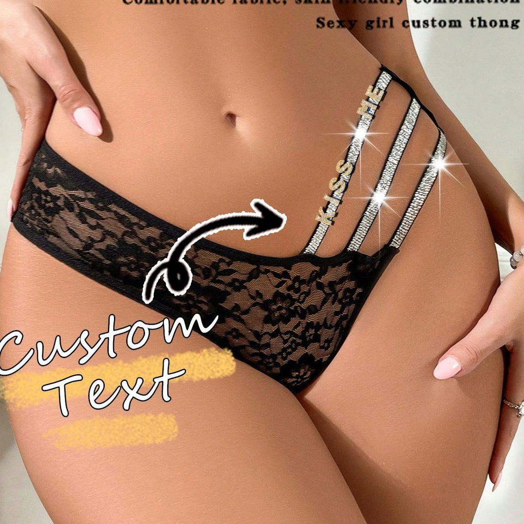 Custom Crystal Letters Women Sexy Funny Briefs Hollowed-Out See-Through Lace Panties Sequine Colorful Custom,Personalized,Unique,Customized Personalized Gifts For Men/Women,Lingerie,Panties,Underwear,Thongs Ideal Gifts For Her Girlfriend Living Room,Bedro