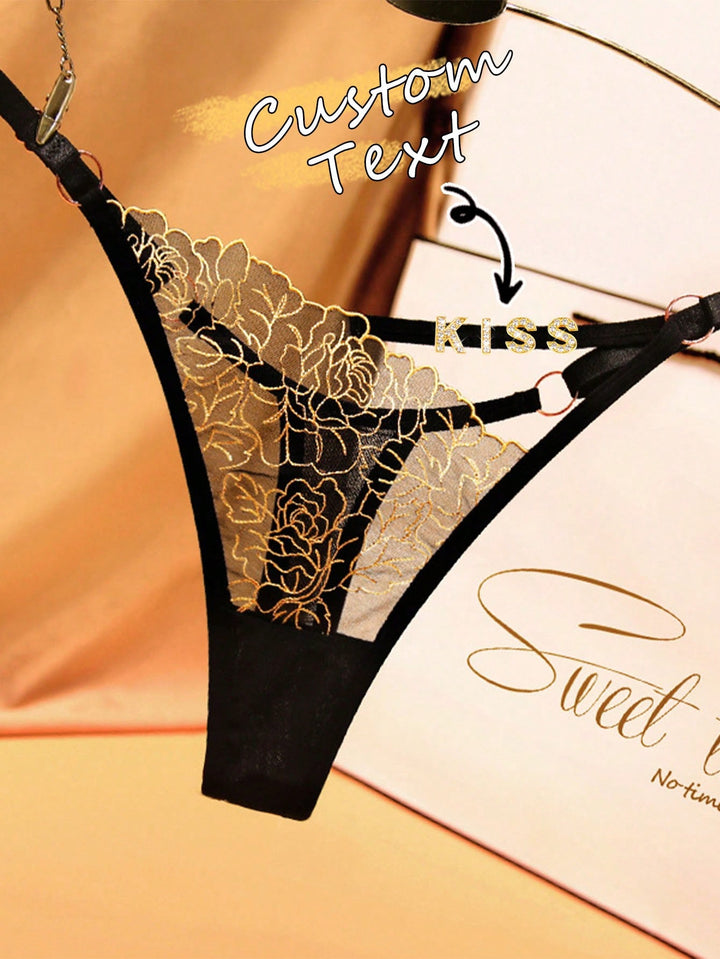 Flower Bud Lace V-Shaped Funny Thong Female Senior Feeling Hot Hollow Waist Temptation Adjustable Underwear Custom Gold And Silver Rhinestone Letters,Christmas Costumes,Christmas Presents,Merry Christmas,Customized Christmas Underwear Sequine Colorful Cus