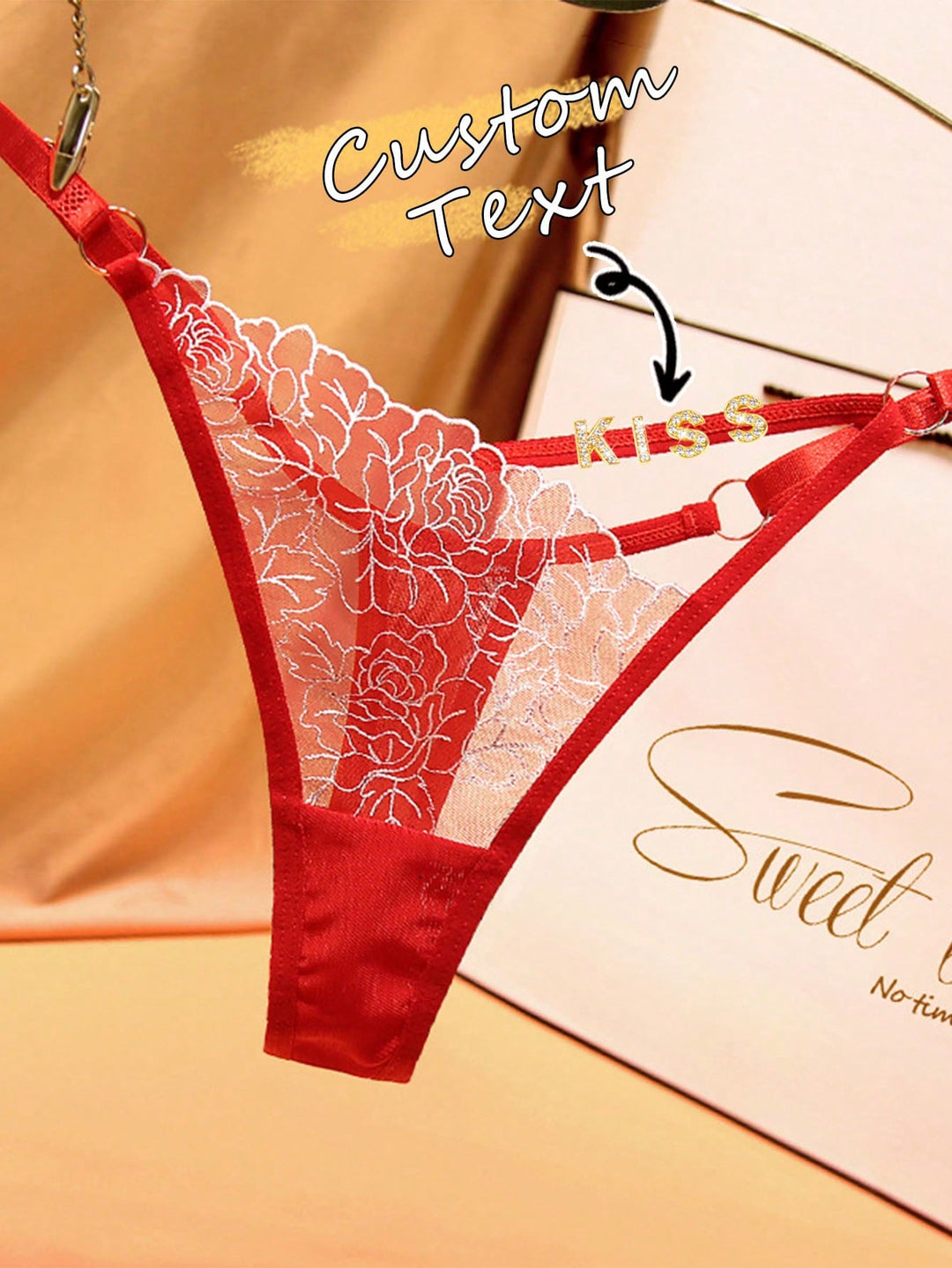 Flower Bud Lace V-Shaped Funny Thong Female Senior Feeling Hot Hollow Waist Temptation Adjustable Underwear Custom Gold And Silver Rhinestone Letters,Christmas Costumes,Christmas Presents,Merry Christmas,Customized Christmas Underwear Sequine Colorful Cus