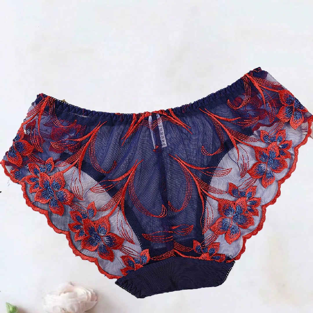 カスタムセクシーおもしろパンティーレディース刺繍フラワーホットメッシュスルーアイスシルクローライズレースブリーフ速乾
