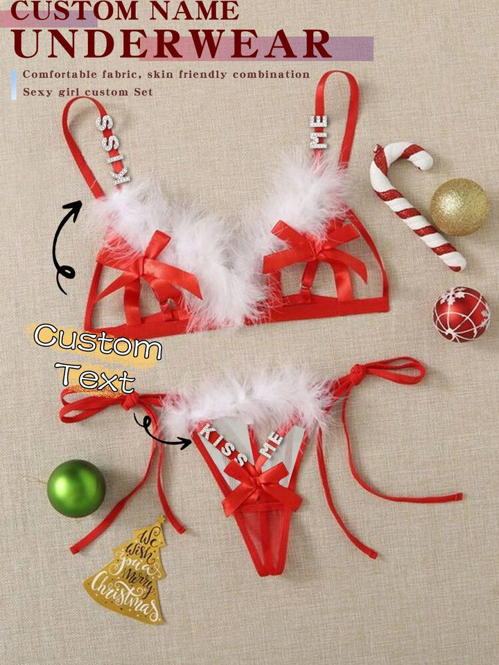 独占カスタム、セクシーなランジェリー、セクシーな女性のホリデー3点クリスマス面白い下着セット、3点リボンセット、クリスマスプレゼント