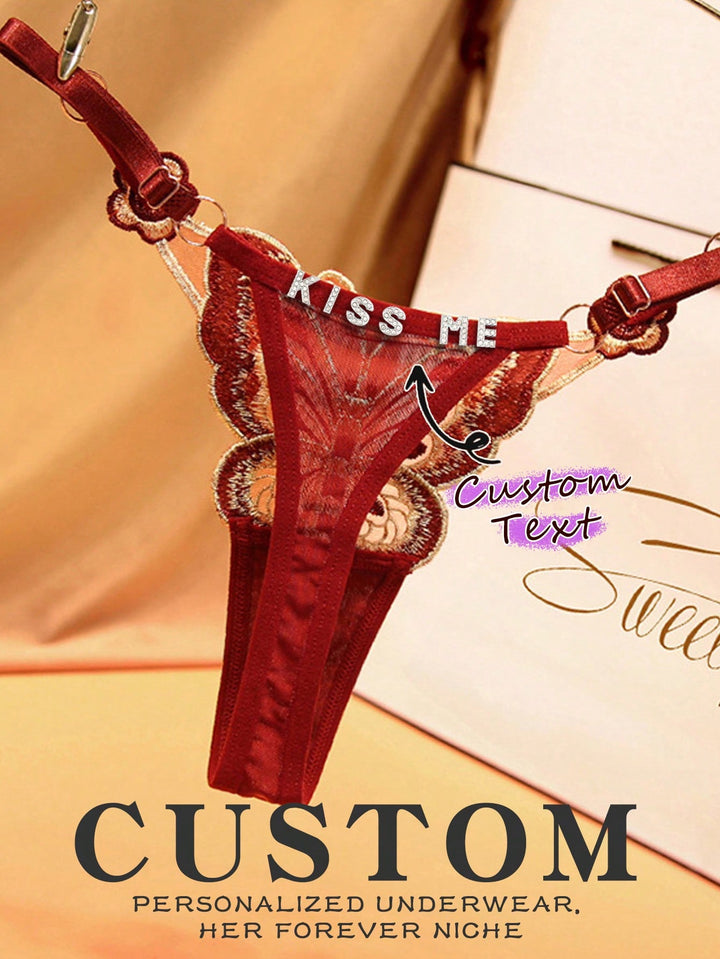 バタフライエレメント調節可能、レディースプラスサイズ下着、セクシーランジェリー下着、カスタムネームセクシーレディースパンティー、パーソナライズクリスタルレターランジェリーローウエスト下着、カスタムセクシーレディースパンティー、DIYシャイニーレターネームパンティー、カスタムウェディング