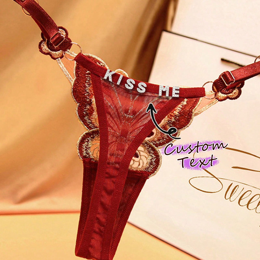 バタフライエレメント調節可能、レディースプラスサイズ下着、セクシーランジェリー下着、カスタムネームセクシーレディースパンティー、パーソナライズクリスタルレターランジェリーローウエスト下着、カスタムセクシーレディースパンティー、DIYシャイニーレターネームパンティー、カスタムウェディング