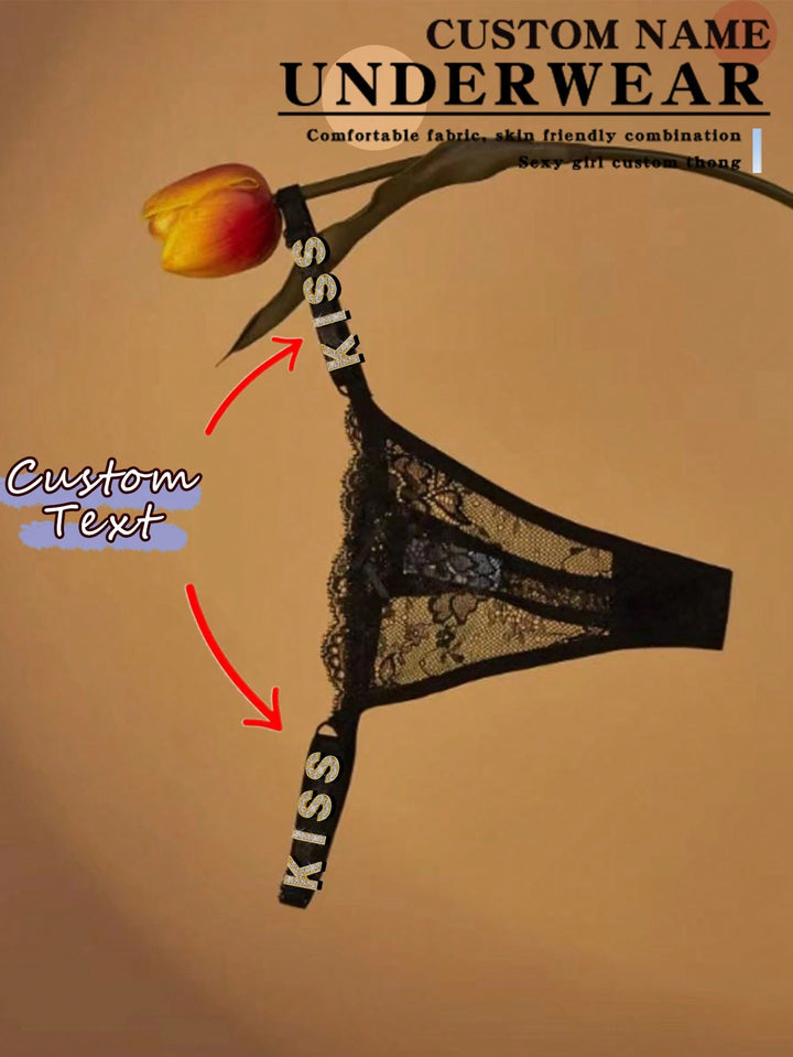 1セットのカスタムクリスタル文字、カスタムテキスト、カスタムネームレディースセクシーローライズ通気性Tバック、カスタム下着、カスタムTバック