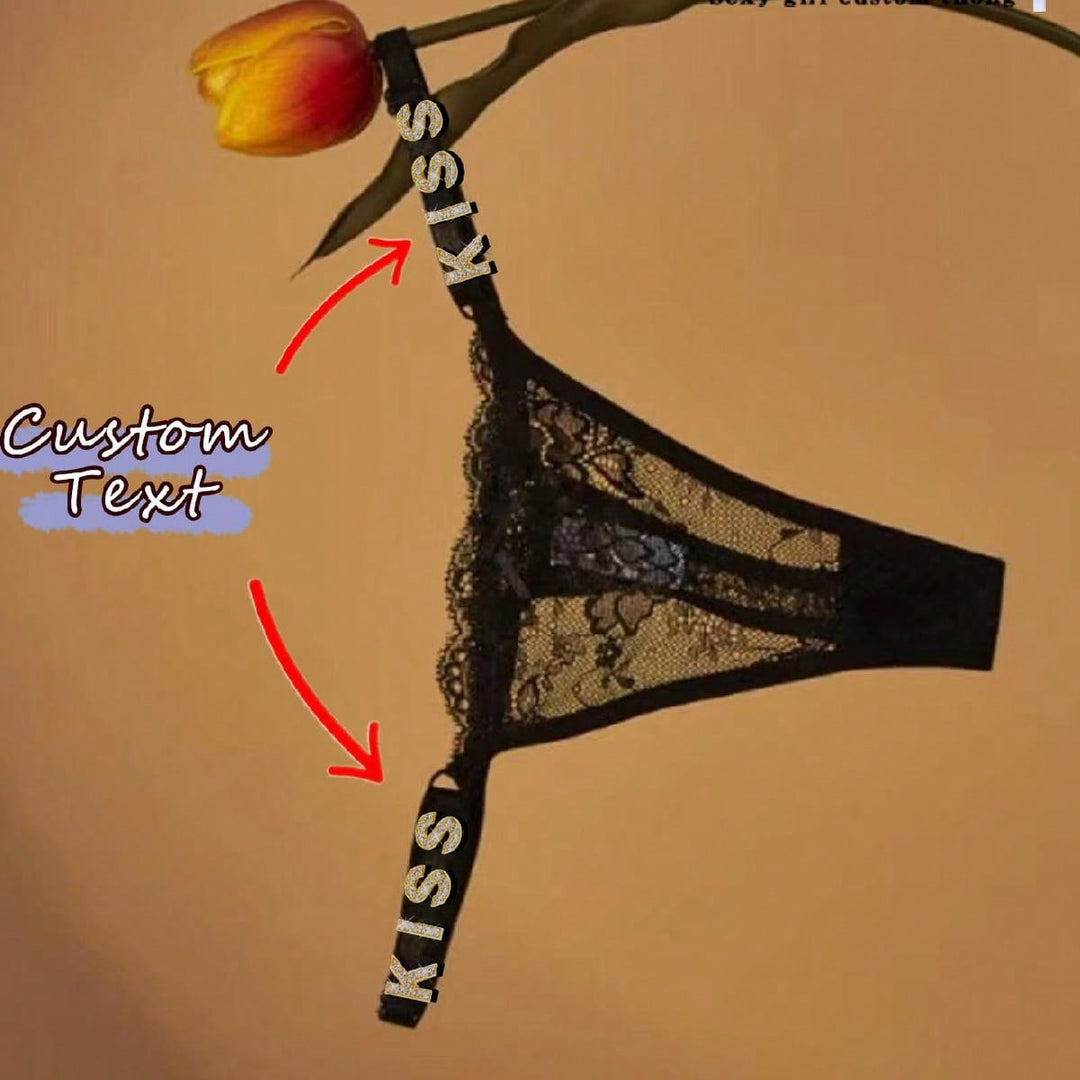 1セットのカスタムクリスタル文字、カスタムテキスト、カスタムネームレディースセクシーローライズ通気性Tバック、カスタム下着、カスタムTバック