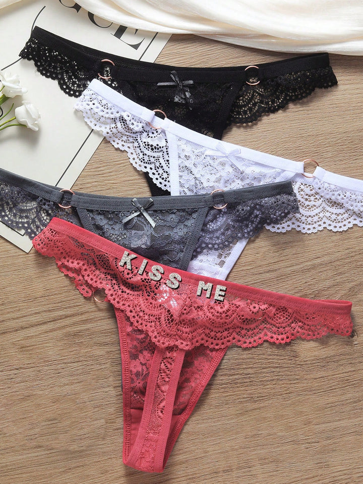 Custom Crystal Letters, Custom Text, Custom Name, Sexy Lace See-Through Low-Rise Funny Thong For Christmas Gift Customization