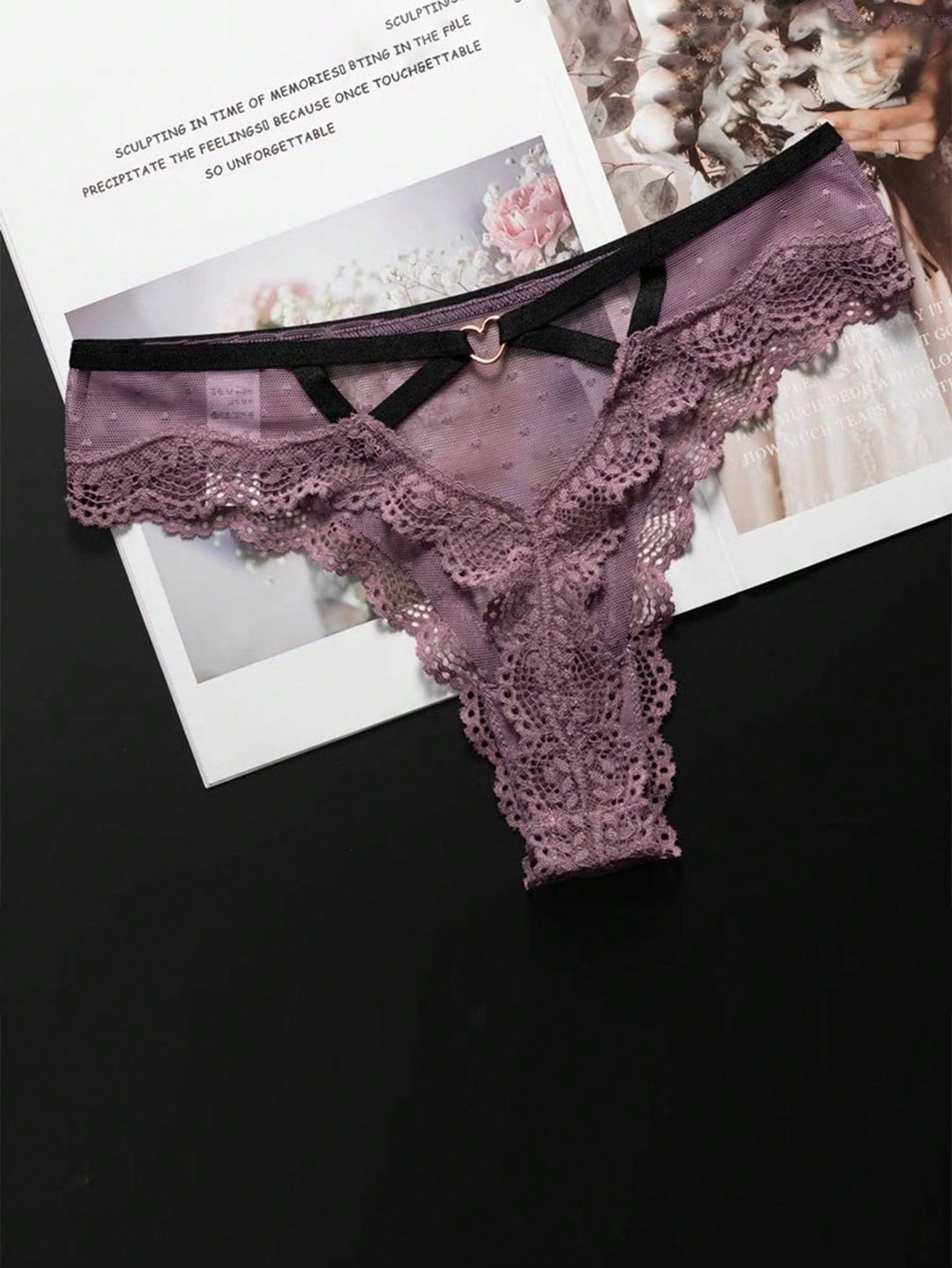 1-Piece Custom Christmas Lady Lace Polka Dot Mesh Seduction Low-Rise Thong Underwear For Women