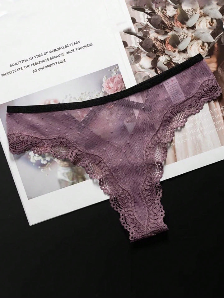 1-Piece Custom Christmas Lady Lace Polka Dot Mesh Seduction Low-Rise Thong Underwear For Women