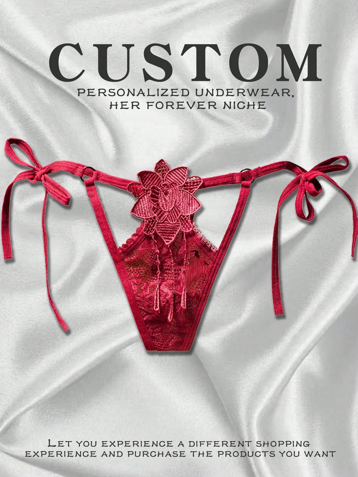 カスタムテキスト。サイドストラップ下着レディースレースセクシー大きいサイズ軽量高級ストラップ中空T字型パンツローウエストTパンツ。クリスマス。