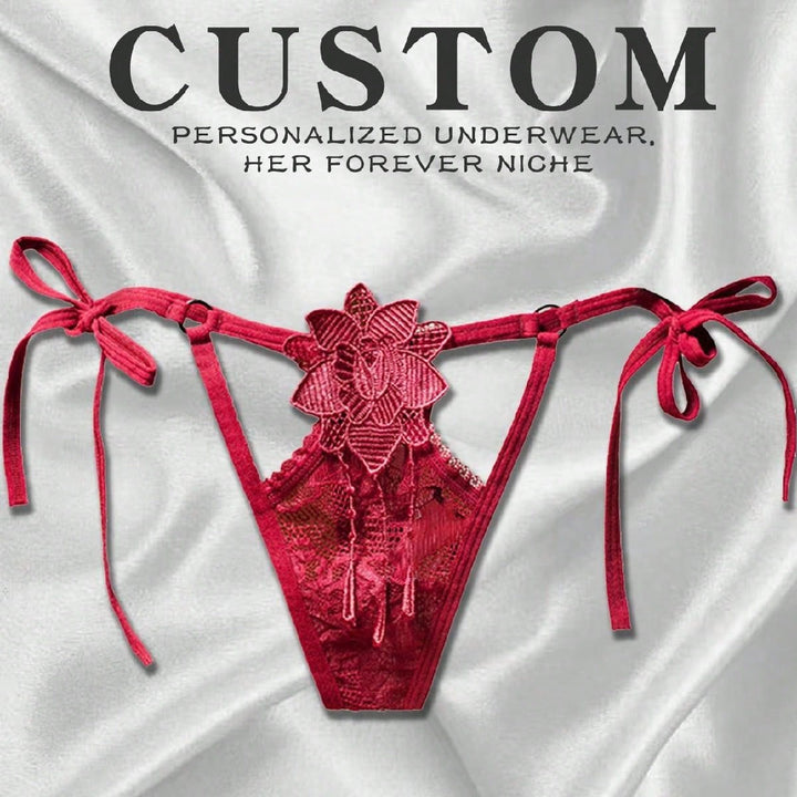 カスタムテキスト。サイドストラップ下着レディースレースセクシー大きいサイズ軽量高級ストラップ中空T字型パンツローウエストTパンツ。クリスマス。