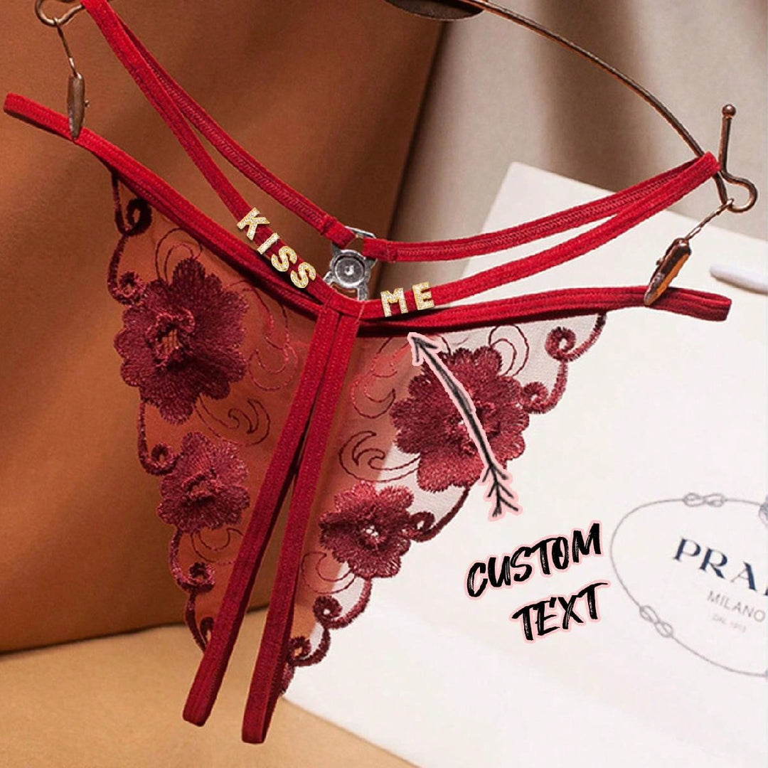 1-Piece Custom Christmas Ladies Sexy Floral Embroidery Mesh Open Stop Free Thong Underwear For Women