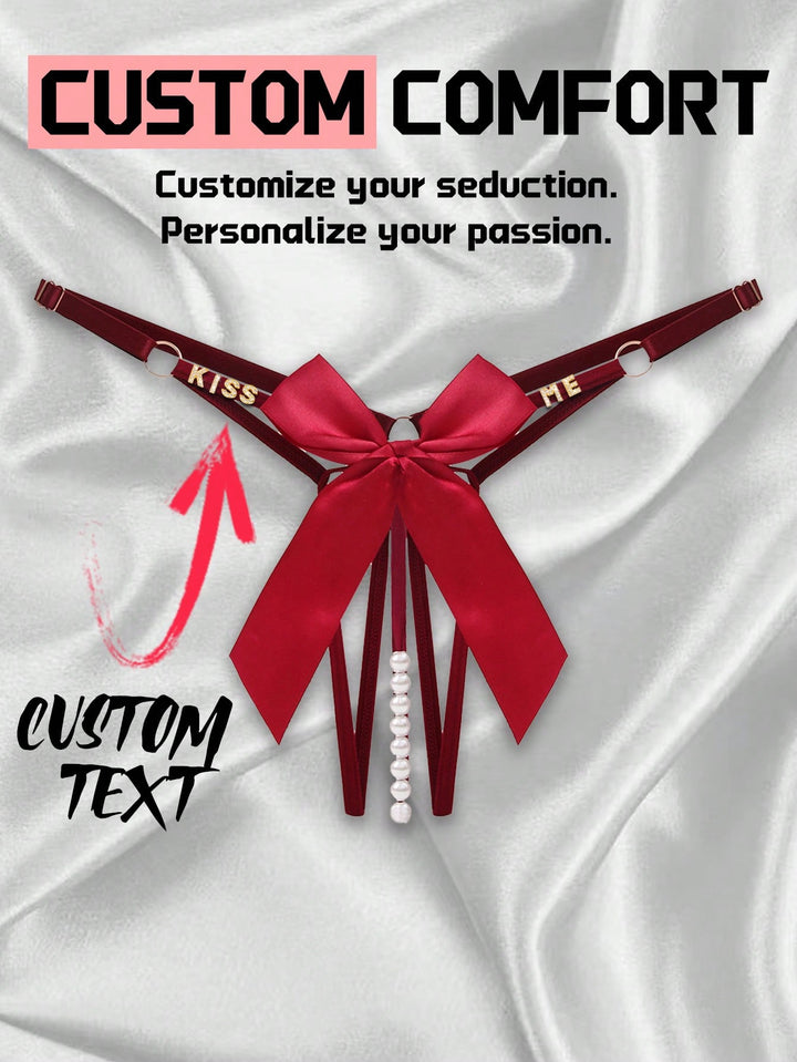 1-Piece Custom Christmas Lady Titillate Beaded Hot Butt Sexy Adjustable Size Thong Lingerie For Women