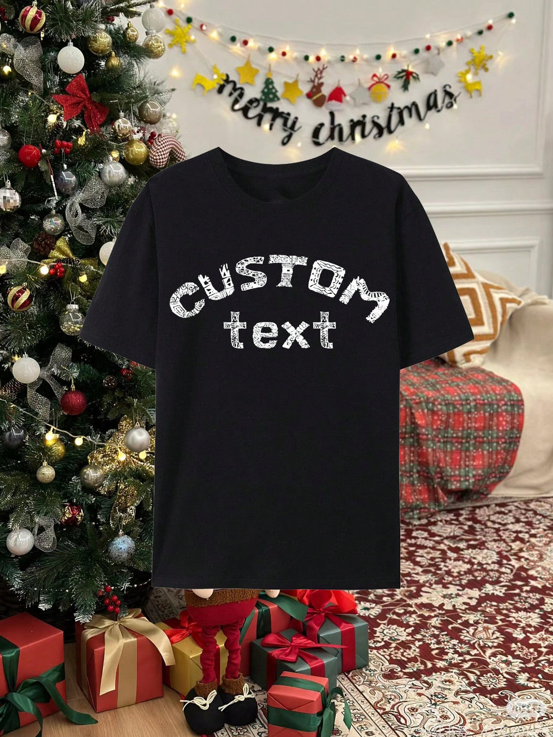 1 Set Of Customized Text, Customized Person's Name, Solid Color Breathable Short Sleeve, Can Be Customized Personalized Printed Funny T-Shirt Suitable For Christmas, Gifts, Festivals