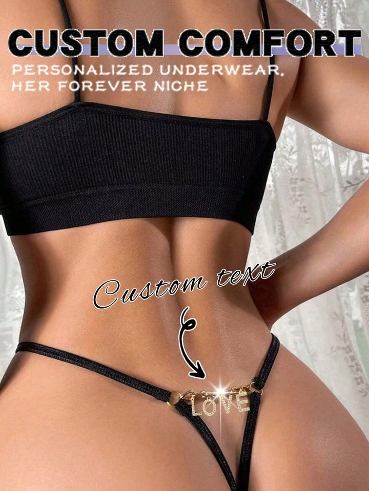 カスタムクリスタルレターレディースボウフィーリングTバックメタルチェーンパンティー1セット