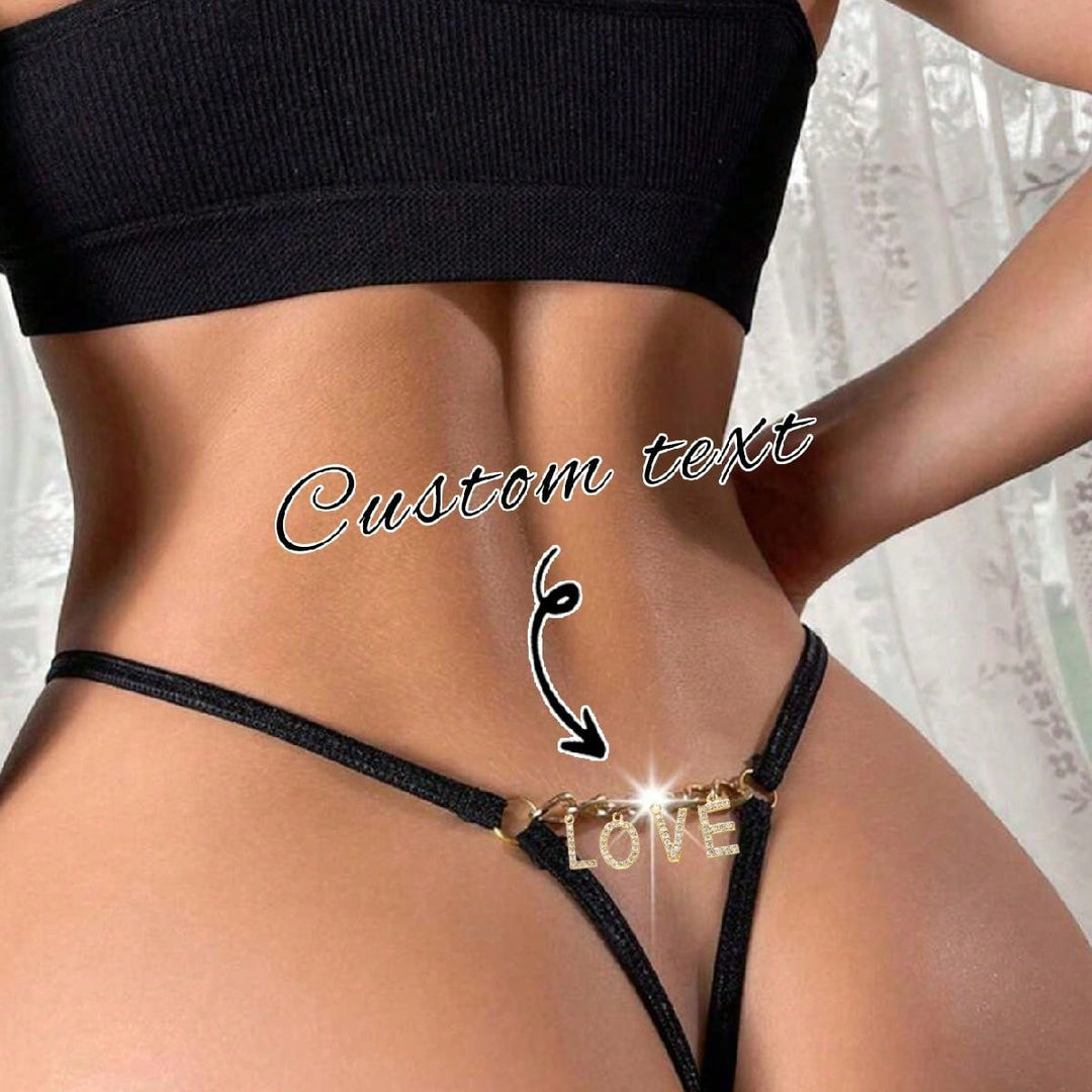 カスタムクリスタルレターレディースボウフィーリングTバックメタルチェーンパンティー1セット