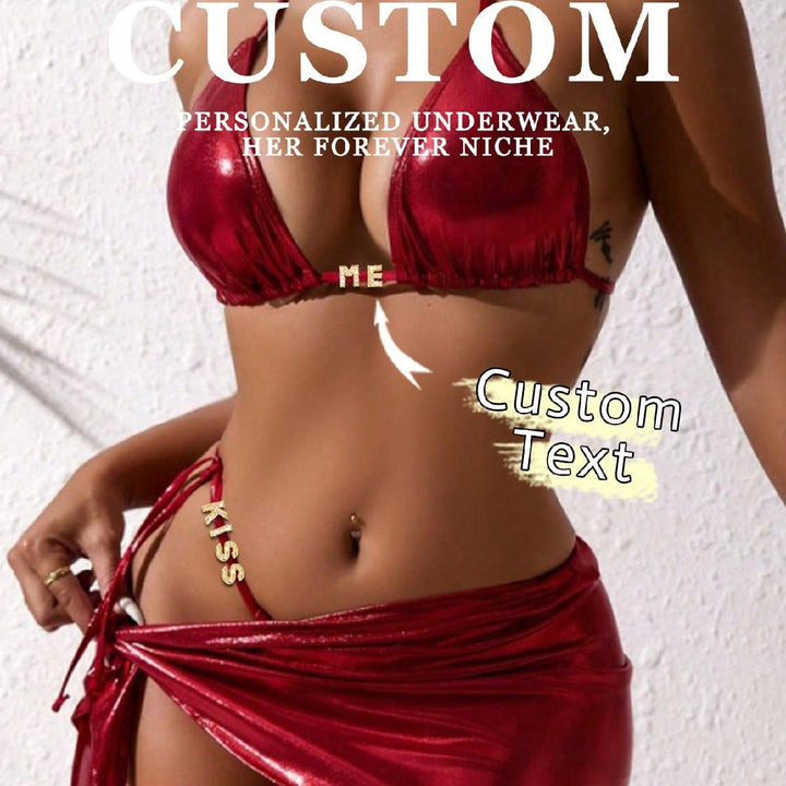 3ピース カスタムレター クリスマス レディース セクシー スプリット オートクチュール レースアップ ビキニ 3ピース 水着 レディース