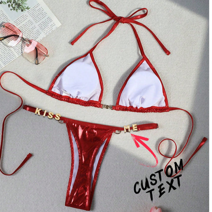 2 Pieces Custom Letter Christmas Ladies Sexy Comfortable Bright Faux Pearl Bikini Women's Swimwear