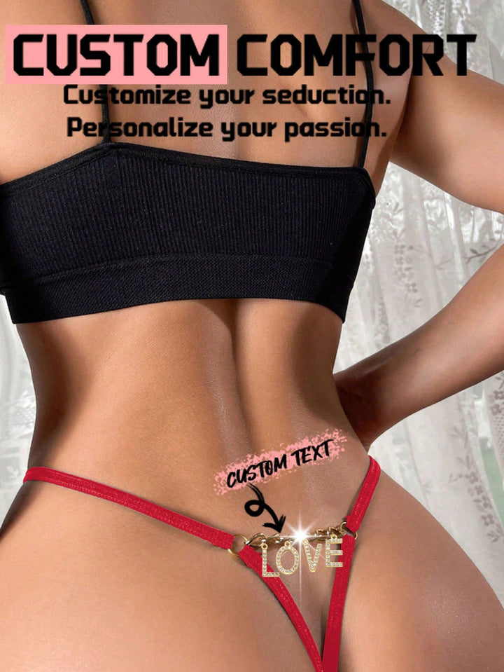 カスタムクリスタルレターレディースボウフィーリングTバックメタルチェーンパンティー1セット