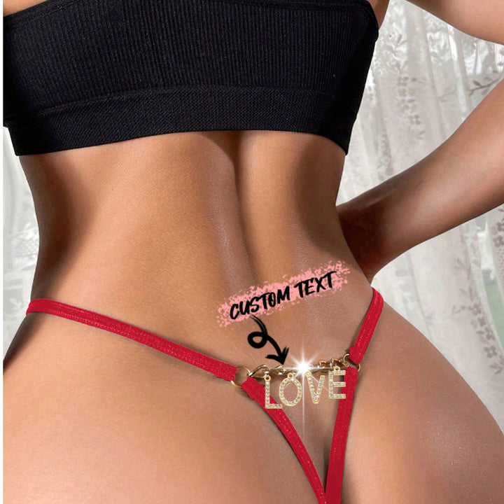 カスタムクリスタルレターレディースボウフィーリングTバックメタルチェーンパンティー1セット