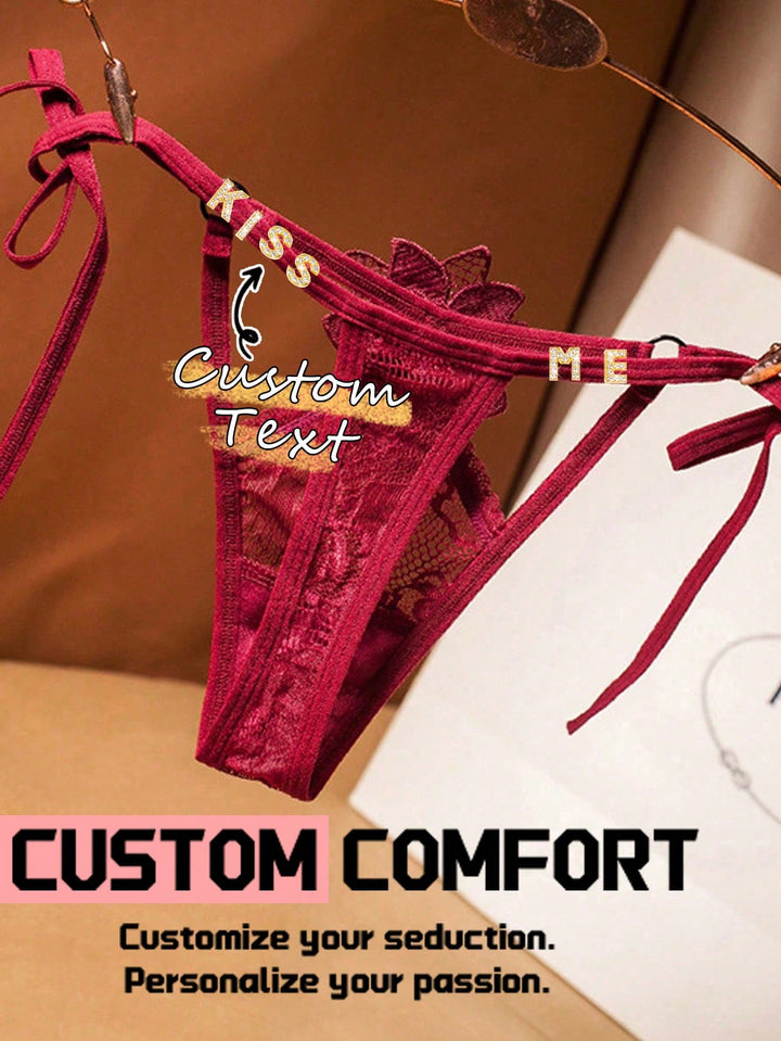 カスタムテキスト。サイドストラップ下着レディースレースセクシー大きいサイズ軽量高級ストラップ中空T字型パンツローウエストTパンツ。クリスマス。