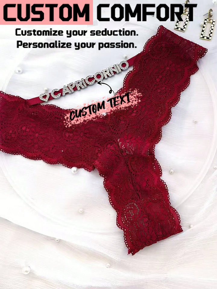1-Piece Custom Crystal Letters Sexy Underwear Women's Low-Rise See-Through T Pants Crotch Bottom Lace Underwear Sequine Colorful Custom,Personalized,Unique,Customized Personalized Gifts For Men/Women,Lingerie,Panties,Underwear,Thongs Ideal Gifts For Her G