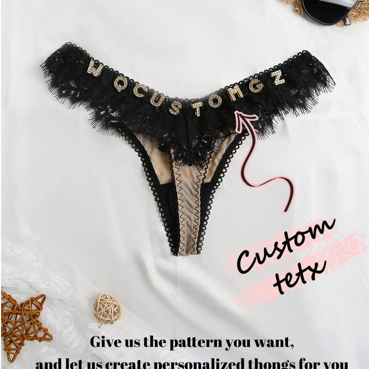 1PC Christmas Custom Lace Transparent Funny T-Pants Letters Women's Low-Waisted Underwear Ladies Thong Tulle Crotch Sexy Women's Underwear Sequine Colorful Custom,Personalized,Unique,Customized Personalized Gifts For Men/Women,Lingerie,Panties,Underwear,T