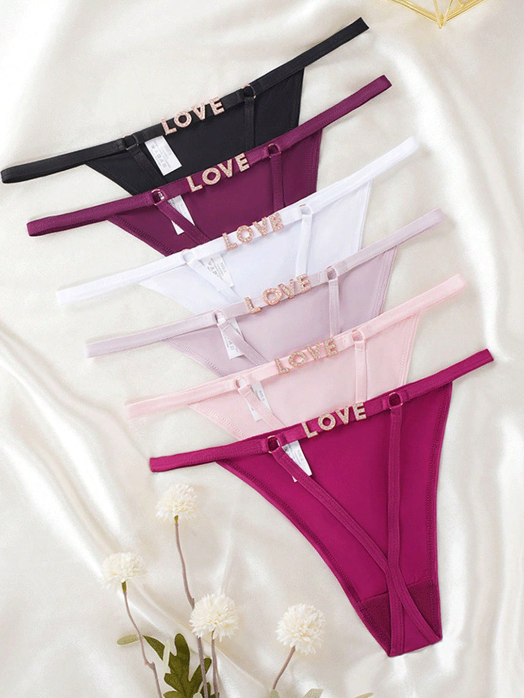 カスタムイニシャルラインストーン装飾中空Tバックパンティー