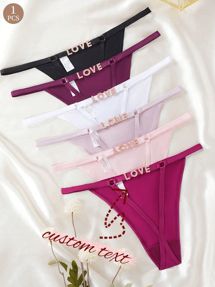 カスタムイニシャルラインストーン装飾中空Tバックパンティー