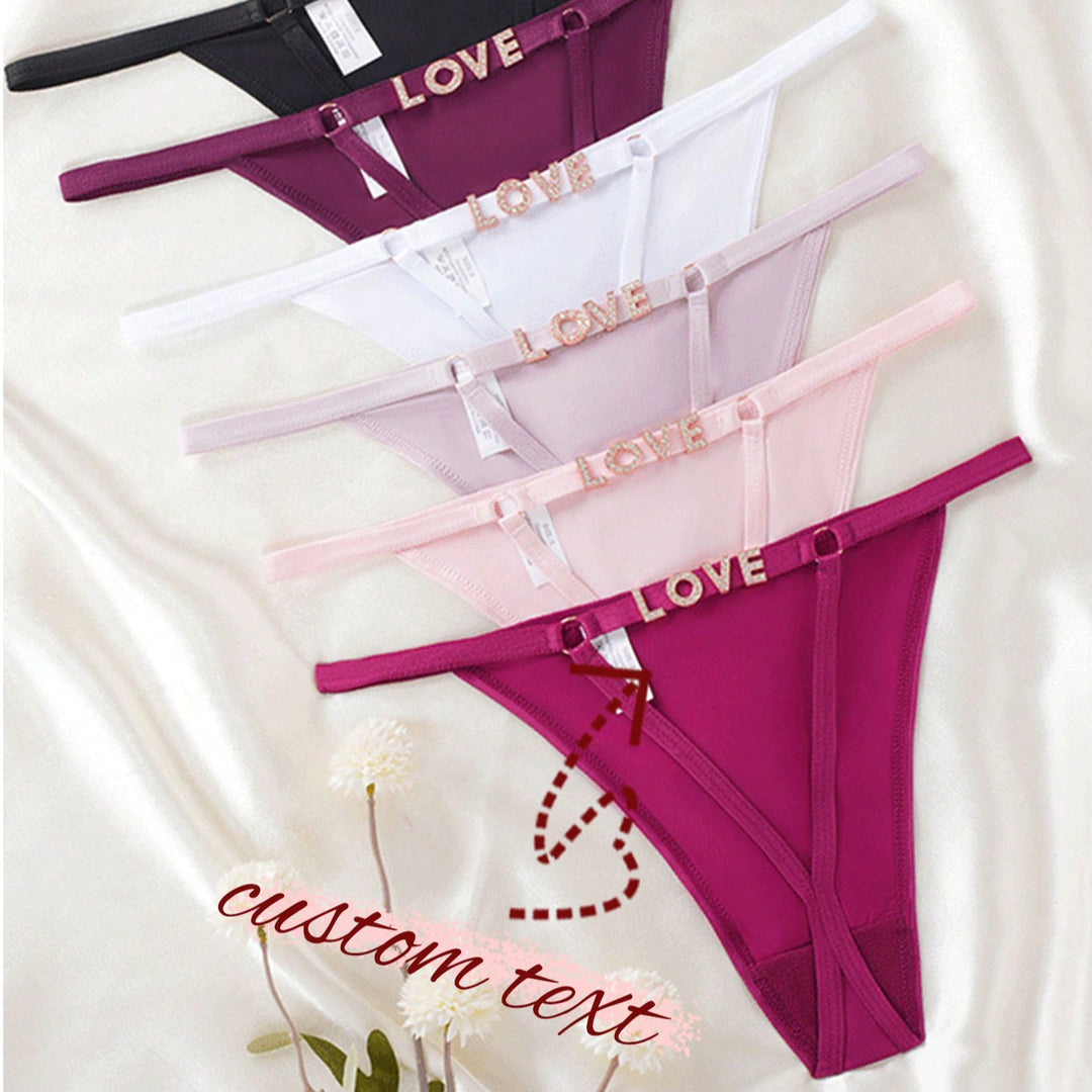 カスタムイニシャルラインストーン装飾中空Tバックパンティー