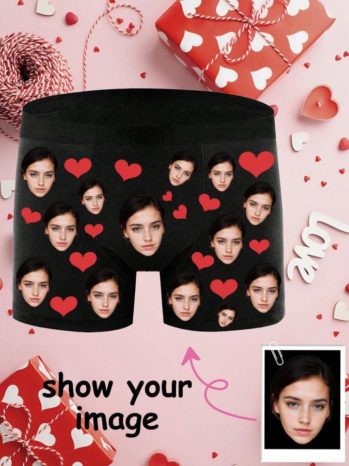 1- Boxers Customized For Husband/Boyfriend, Winter, Popular Anniversaries/Birthdays/Gifts For Him, Men's Printed Face Underwear, Anniversaries, Ideal Gifts For Holidays Boyfriend Bedroom, Living Room, Custom Photo Boxers, Couple Gift Sequins Fashionable,