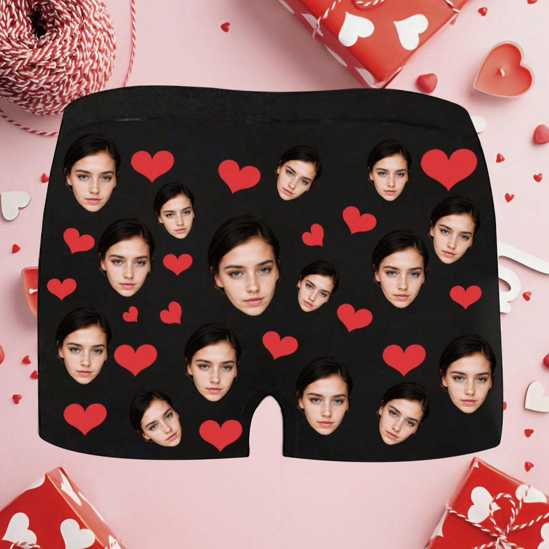 1- Boxers Customized For Husband/Boyfriend, Winter, Popular Anniversaries/Birthdays/Gifts For Him, Men's Printed Face Underwear, Anniversaries, Ideal Gifts For Holidays Boyfriend Bedroom, Living Room, Custom Photo Boxers, Couple Gift Sequins Fashionable,