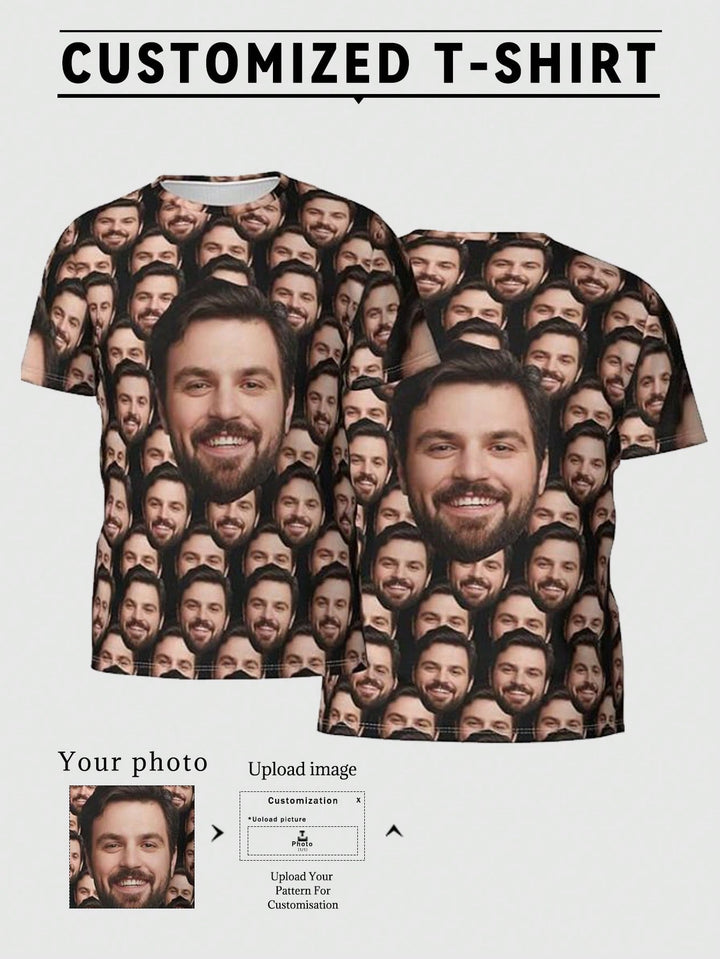 1-Piece Customized Face T-Shirt Personalized Men's Home Wear, Customized Pictures, Customized Face Head Print Men's Home Wear, Customized Face Short Sleeve Personalized Men's T-Shirt, Customized Face Pictures Dawg, Colorful, Cute, Adorable, Contracted, Fu