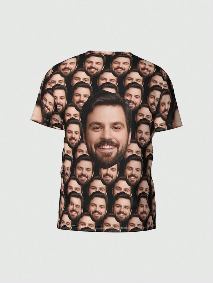 1-Piece Customized Face T-Shirt Personalized Men's Home Wear, Customized Pictures, Customized Face Head Print Men's Home Wear, Customized Face Short Sleeve Personalized Men's T-Shirt, Customized Face Pictures Dawg, Colorful, Cute, Adorable, Contracted, Fu