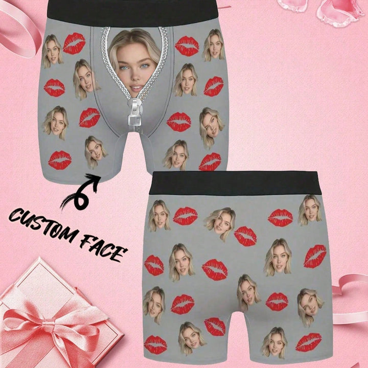 ボーイフレンド、夫、お父さんのための顔入り1ピースカスタムボクサー、写真入りカスタム下着、写真ボクサー、写真ボクサー、パーソナライズされたギフト。