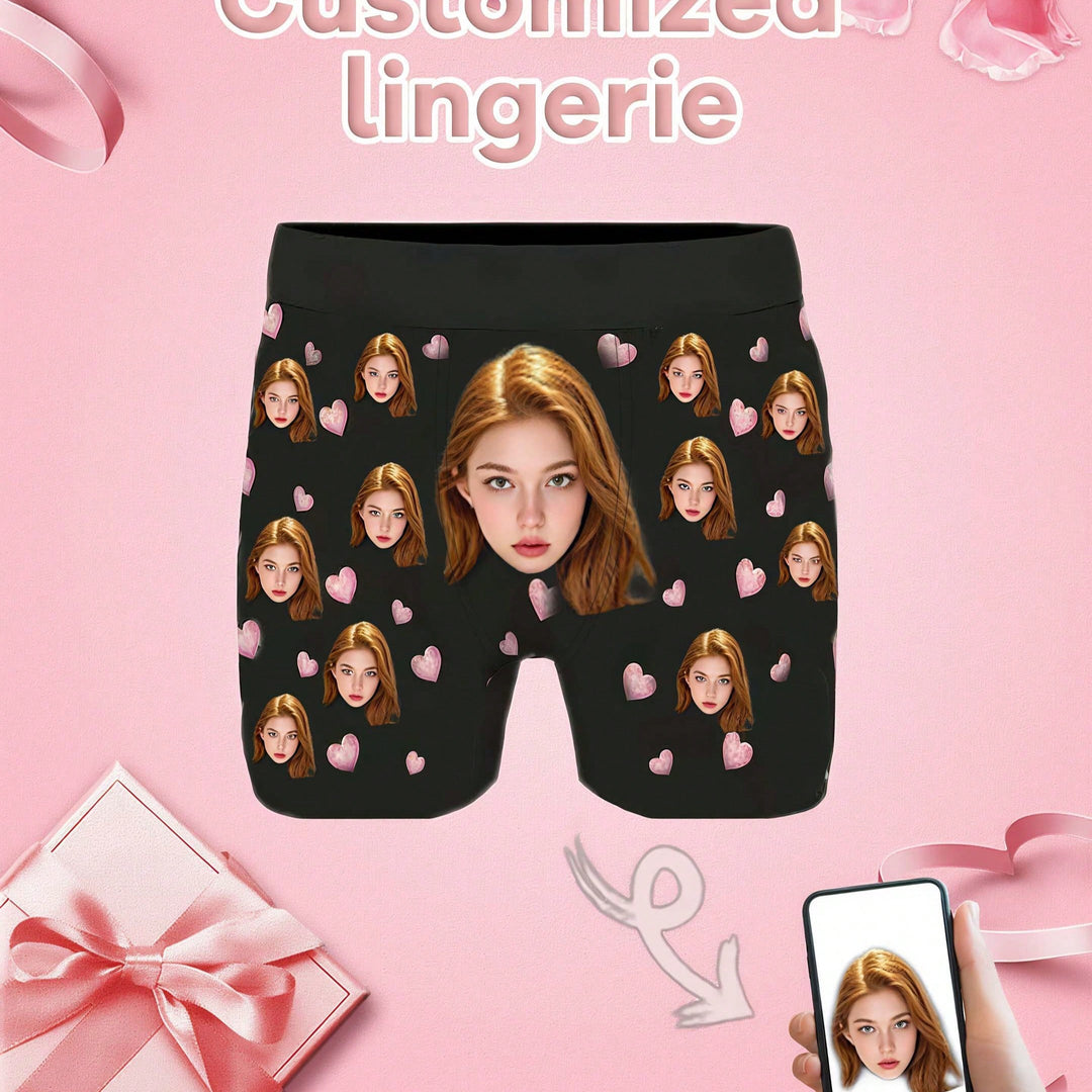 1-Piece Men's Custom Underwear, Personalized Underwear, Custom Face Print Men's Underwear Boxers Perfect For Valentine's Day, Anniversary Or Everyday Wear, Give Your Partner A Unique Gift. Use A Single Image, A Magical Heart, To Create Your Own Personaliz