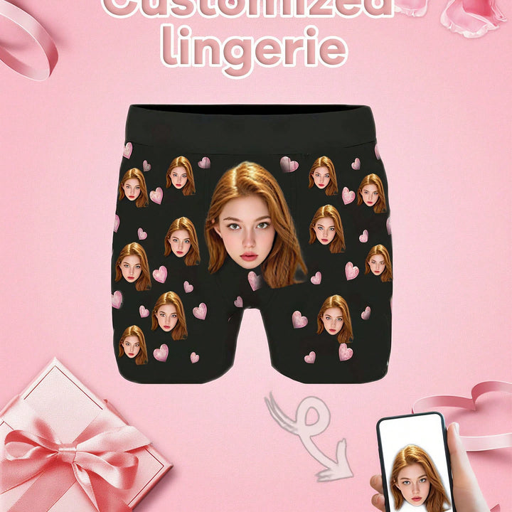 1-Piece Men's Custom Underwear, Personalized Underwear, Custom Face Print Men's Underwear Boxers Perfect For Valentine's Day, Anniversary Or Everyday Wear, Give Your Partner A Unique Gift. Use A Single Image, A Magical Heart, To Create Your Own Personaliz