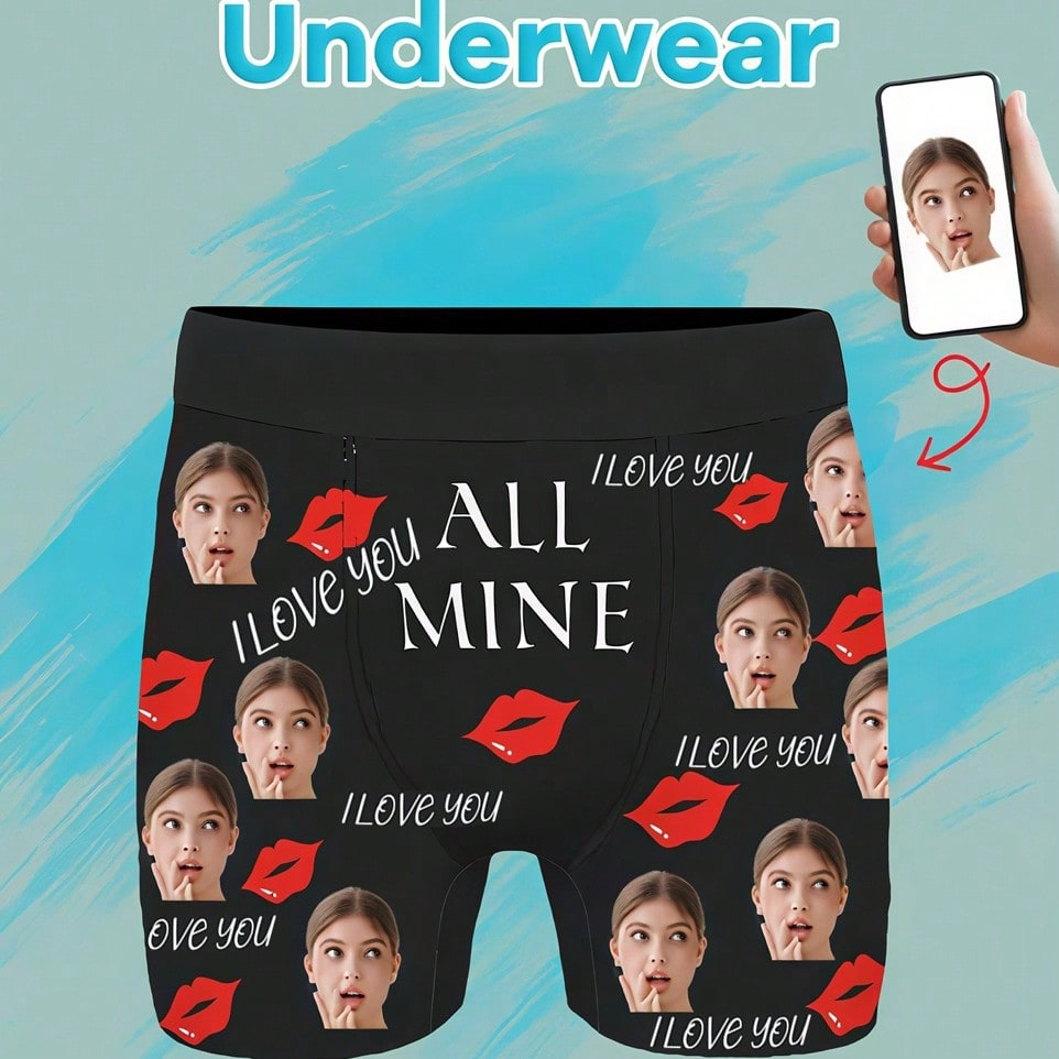 1ピースのカスタマイズされた顔の下着パーソナライズされた男性の下着、カスタマイズされた写真、カスタマイズされた顔の肖像画がプリントされた男性の下着のボクサー、カスタマイズされた顔の下着パーソナライズされた男性の下着