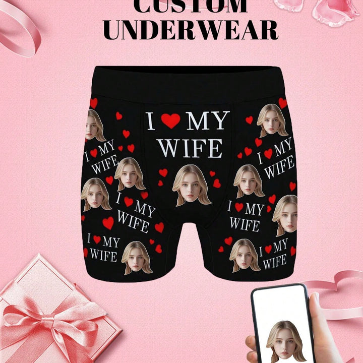 1-Piece Custom Face Underwear Personalized Men's Underwear, Custom Pictures, Custom Face Portrait Printed Men's Underwear Boxers, Custom Four Seasons Can Wear Face Underwear