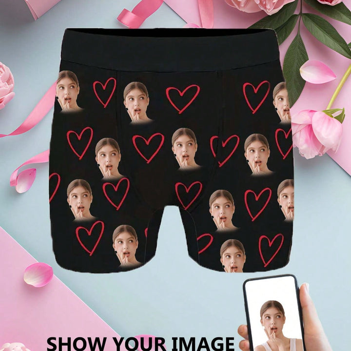 1-Piece Customized Face Underwear Personalized Men's Underwear, Customized Pictures, Customized Face Portrait Printed Men's Underwear Boxers, Customized Four Seasons Can Wear Personalized Gifts, Customized Face Underwear Personalized Men's Underwear, Cust