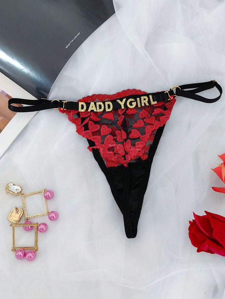 ワンピースセクシーなレディースTバック、刺繍入りセクシーレースローウエストTバック、調節可能なパンティー、カスタム文字、カスタムDIY文字、カスタムメタル文字DIY、シースルーセクシーTバック、記念日のギフト、ガールフレンド、妻へのユニークなギフト、カスタム文字DIY、カスタムD